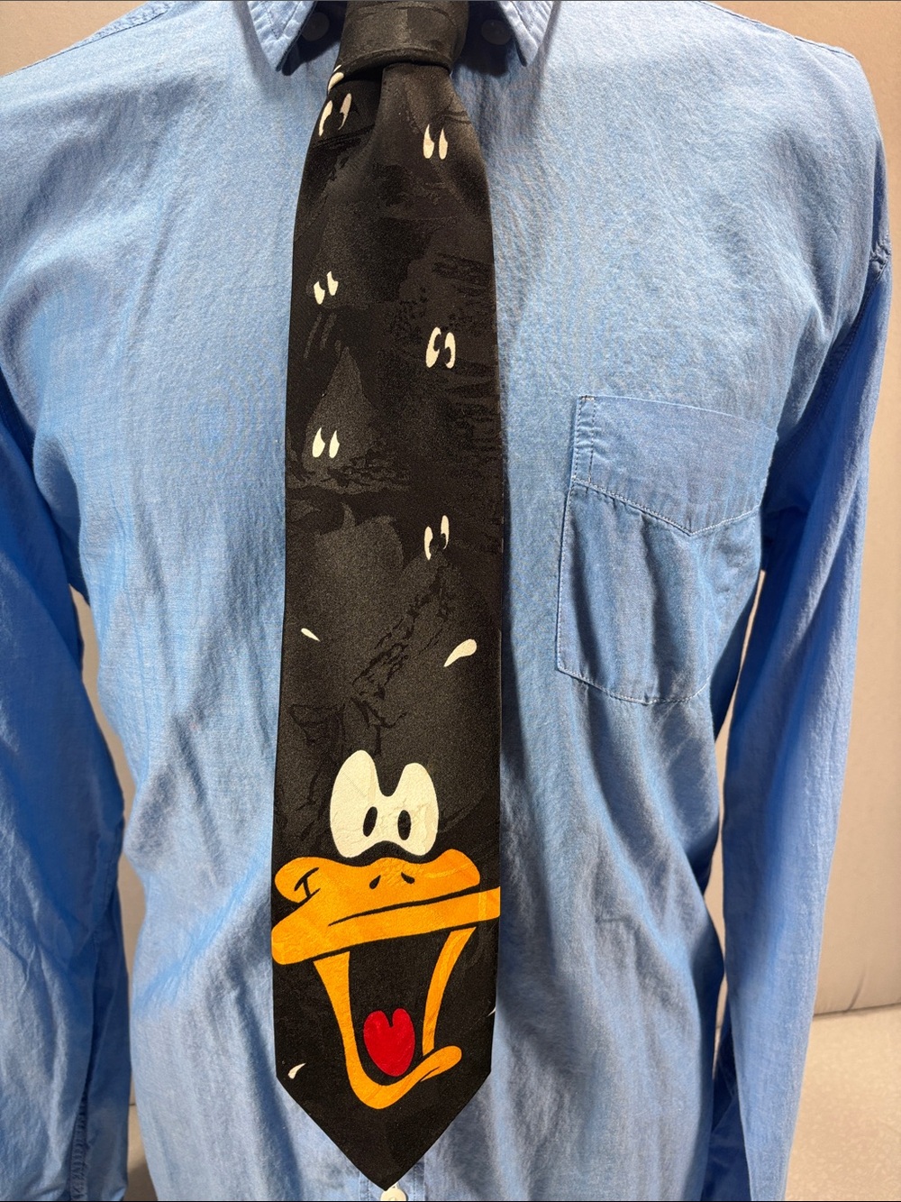 Looney Tunes Black Daffy Duck Tie Y2K Vintage 90's Classic Cartoon